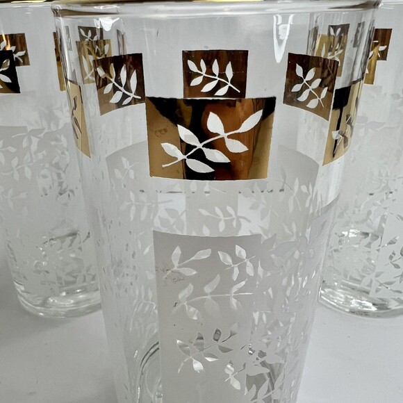 Vintage MCM Mid Century Gold Leaf and White Highball Glasses Set Of 3 - Picture 2 of 6